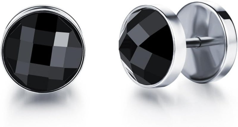 Silver deer Store 2025 Upgraded Hypoallergenic earrings for men,Mens surgical steel black stud earring jewelry,Great Wall wall grain round cake shape,Single black gel 0.4 inches wide - Image 1